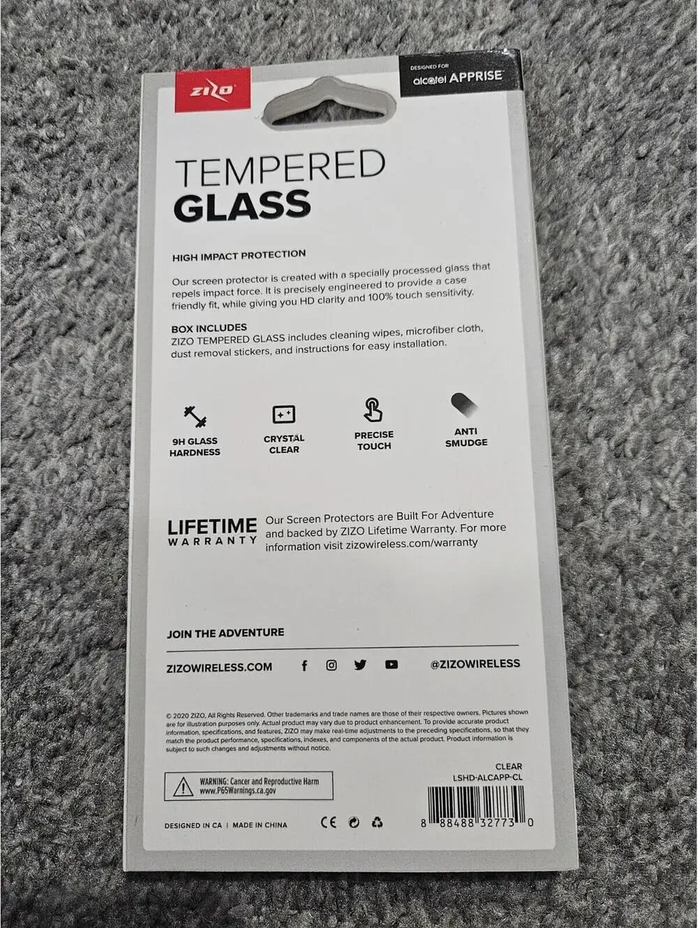 ZIZO Tempered Glass Screen Protector for Alcatel Apprise NEW